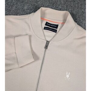 Pyscho Bunny Bomber Full Zip Sweater Mens XL Beige Textured Knit Casual